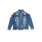 Victorious Mens Classic Distressed Denim Trucker Jean Jacket DK100 - Indigo - Medium