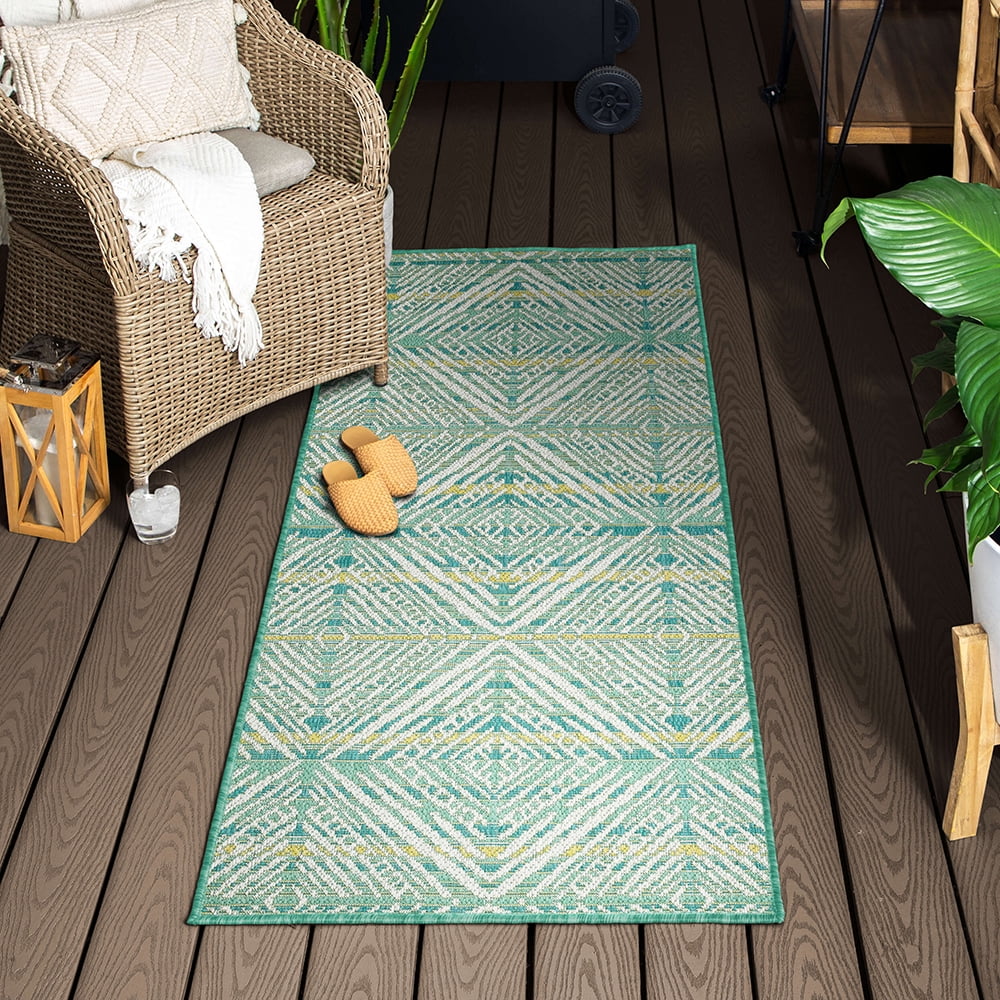 Mohawk Home Taos Geometric Outdoor Area Rug, Teal, 2' 6" x 6'