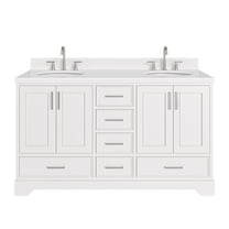 Ariel Stafford 60 Inch Double Oval Sink Bathroom Vanity With Carrara White Quartz Countertop 1.5 Edge In White