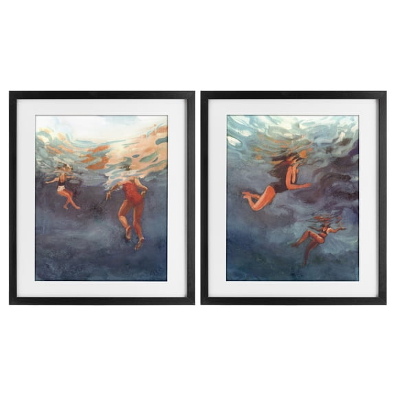 Stupell Industries Swimming Summer's Dance 2 Piece Black Framed Print Under Glass Set, design by Victoria Barnes