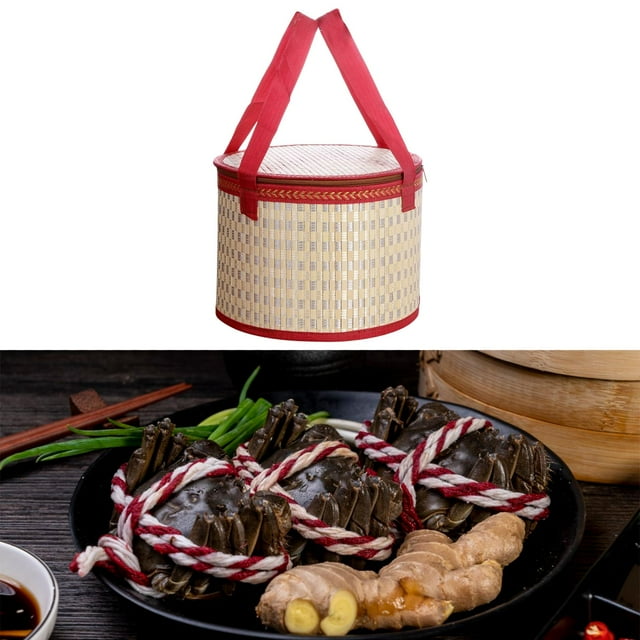 Canasta tejida de bambú con mango Plegable Versátil Vagador de regalos Organizador de almacenamiento de alimentos para bocadillos de pastel de pastel