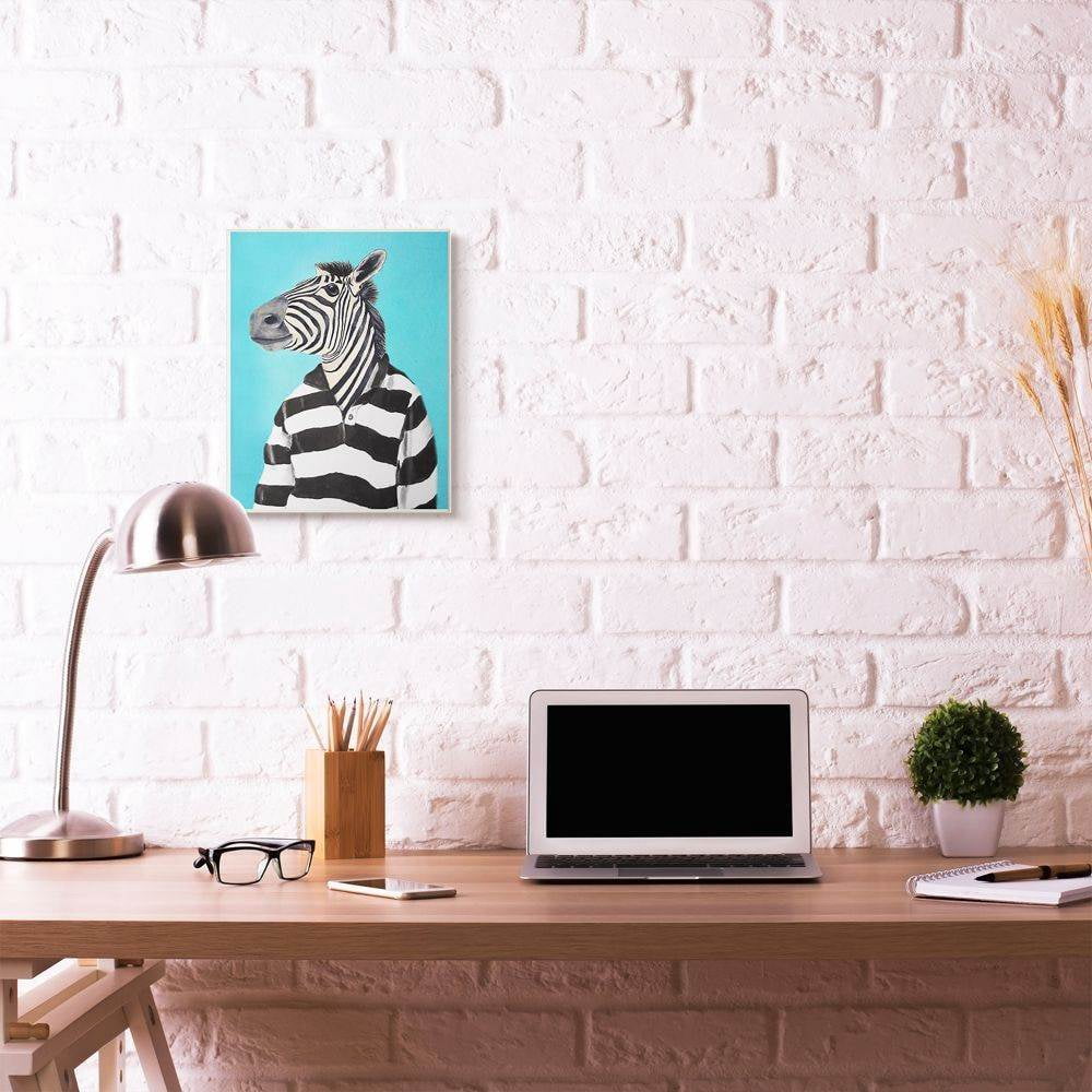 The Stupell Home Decor Collection Zebra In A Striped Shirt Portrait Canvas Wall Art