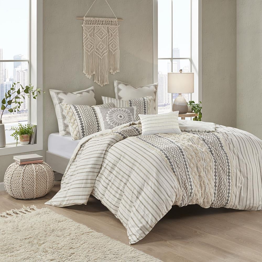 Ink + Ivy Imani Cotton 3 Piece Comforter Mini Set, Ivory, King/Cal. King
