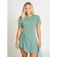 thumbnail image 4 of Womens Dresses Solid Color Casual Round Neck Pullover Short Sleeve T-Shirt Dress Fashion Pleated Skirt, 4 of 6