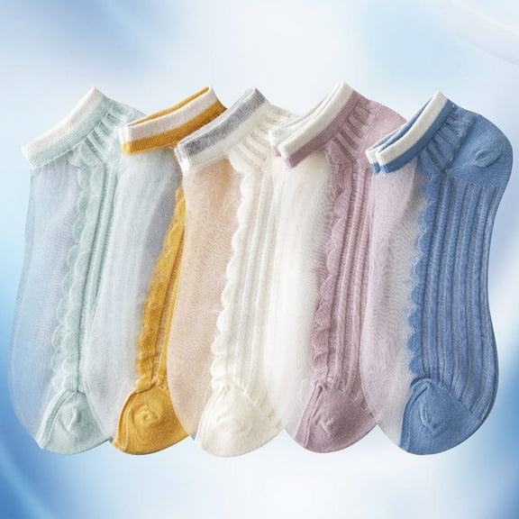 WHAMVOX Masteelf 5 Pairs Fashion Glass Silk Cotton Socks All Match Ankle Socks Breathable for Women Girls Ladies Assorted Color