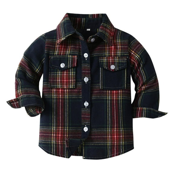Toddler Boys Coat Jacket Plaid Long Sleeve Kids Lapel Button Tops Outwear Navy,2-3T