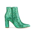 thumbnail image 3 of BLISSFUL STEP Women's Glitter Pointed Toe Block Heeled Ankle Boots Shamrock Green 6, 3 of 7