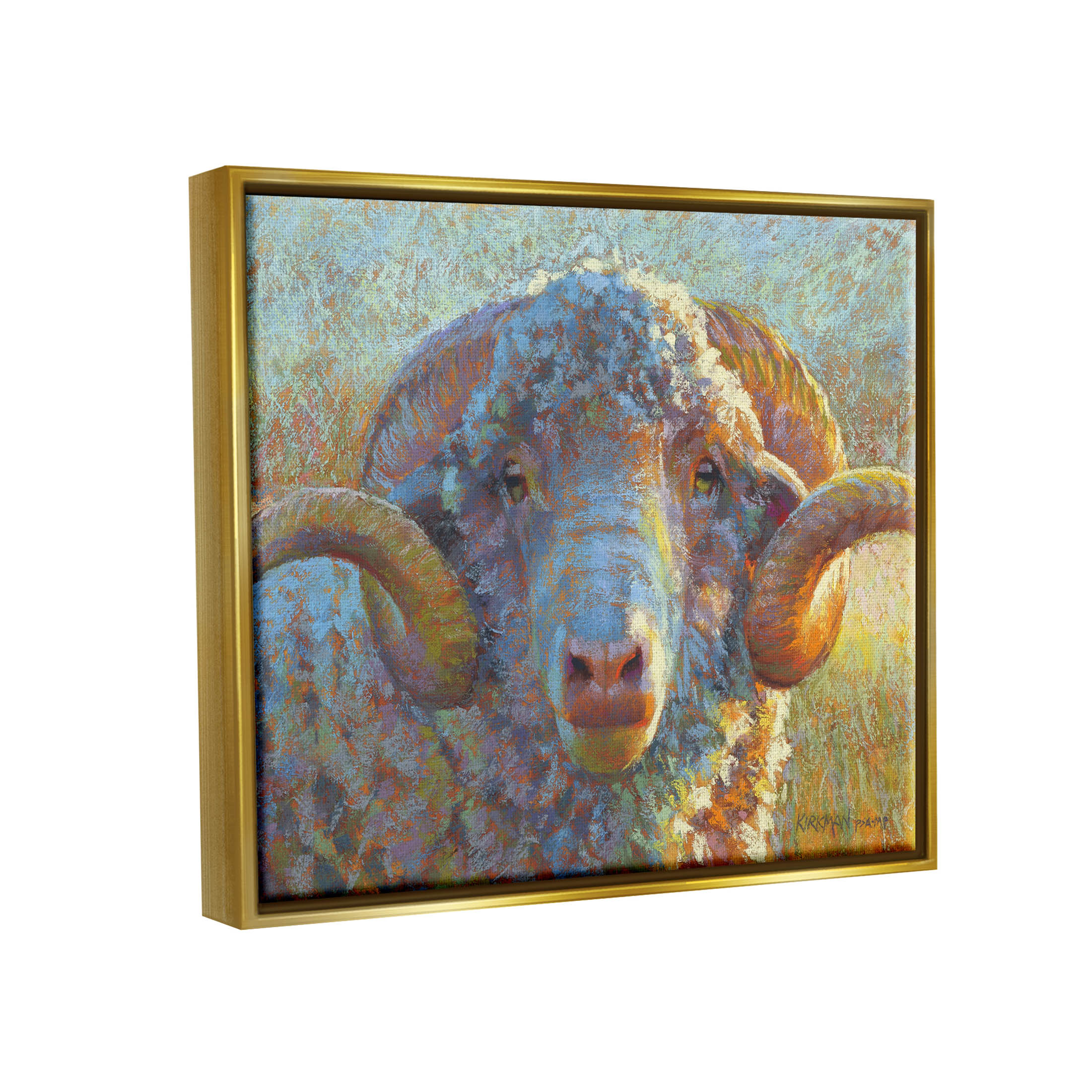 Country Sheep Modern Portrait Animals & Insects Painting Metallic Gold Framed Art Print Wall Art