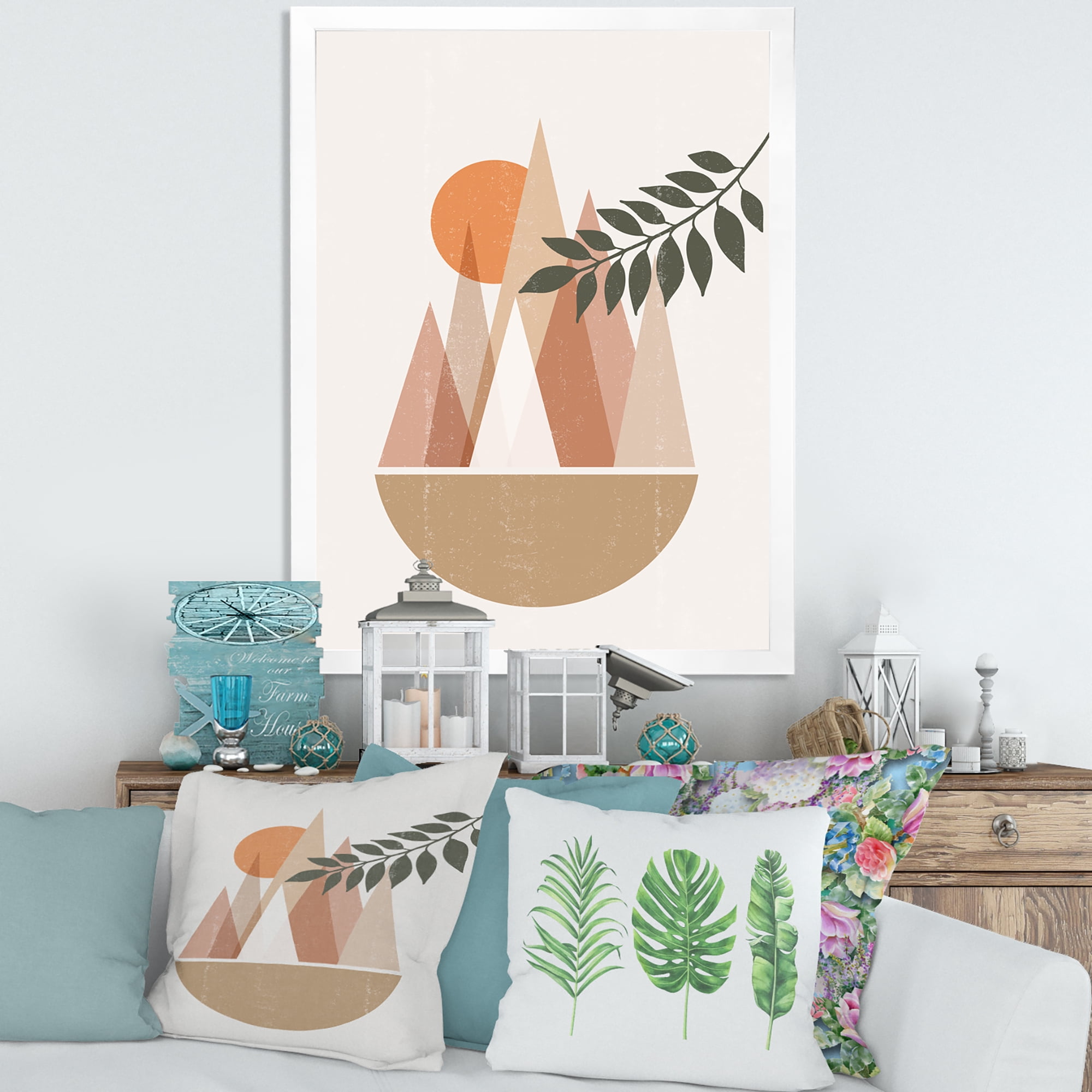 Designart 'Abstract Moon and Sun In Mountains II' Modern Framed Art Print