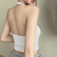 thumbnail image 5 of Womens Cotton Solid Color Halter Tank Tops Backless Double Lined Basic Shirts Trendy Going Out Tops White Free Size, 5 of 5