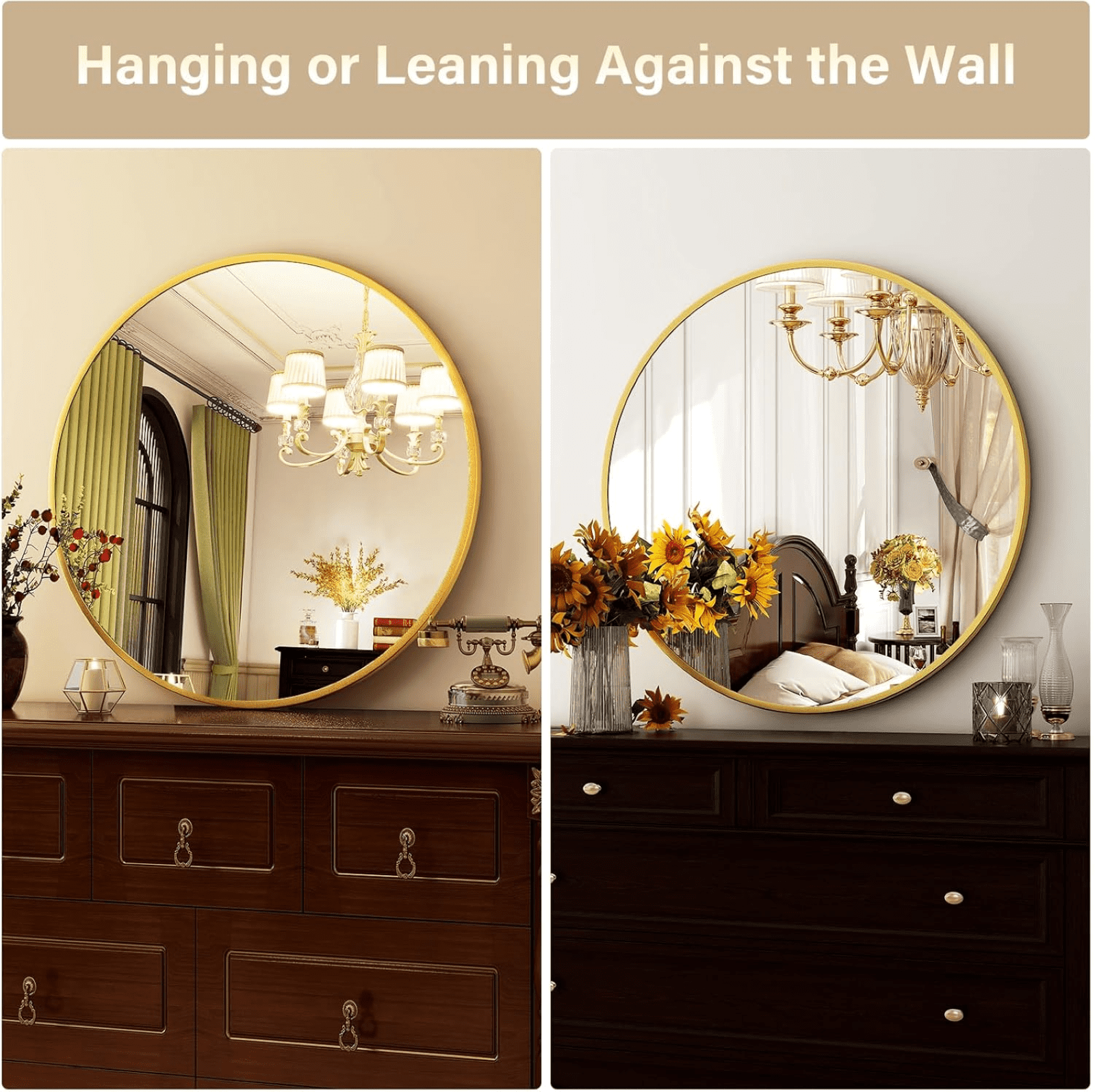 AUROMIR 30" Round Wall Mirror Bathroom Vanity Mirror Aluminum Alloy Frame,Glod
