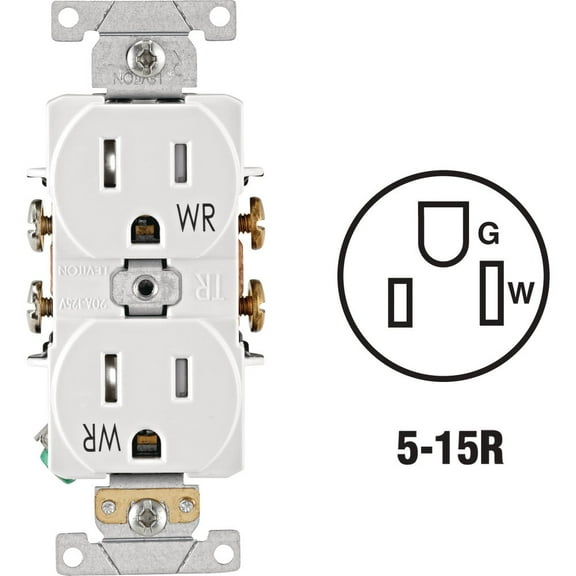 1PACK Leviton 15A White Tamper & Weather Resistant Commercial Grade 5-15R Duplex Outlet