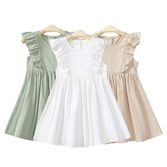Esaierr Little Girls Sleeveless Dress for 2-6 Years Solid Colour Casual Summer Sundress Girls Cotton Linen Jumper Skirt for Kids Toddler