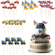XUWSSF Pack of 35 Cake Toppers, Transport Cupcake Toppers, Car Bus, Train, Plane, Ship Cake Topper, Children's Birthday Party Cake Decoration Supplies, Cake Decoration
