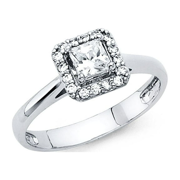 Halo CZ Princess Engagement Ring 14k White Gold Anniversary Solitaire Square CZ Bridal Band Size 7
