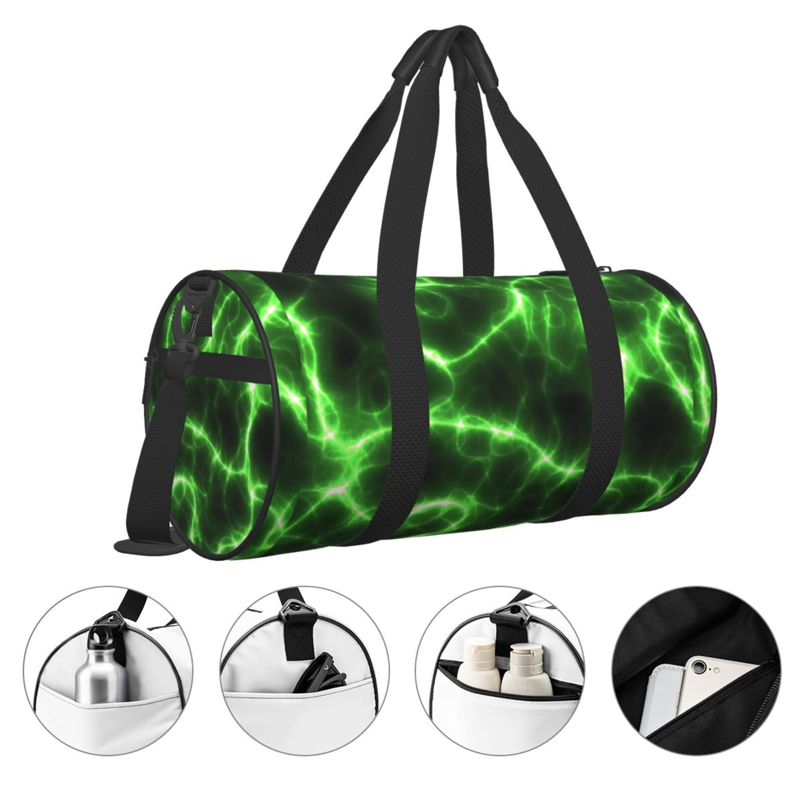 Vsdgher Green Lightning 45L Foldable Duffel Bag, Sports Gym Bag,Overnight Bag, Portable Weekender Bag for Airplanes