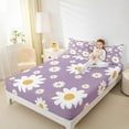 thumbnail image 4 of Feelyou Fashion Floral Flower Bed Sheets for Kids, Farmhouse Groovy Daisy King Sheets, Dreamy Cartoon Purple Sheet Set, Super Cozy Room Decor, 4pcs, 4 of 7