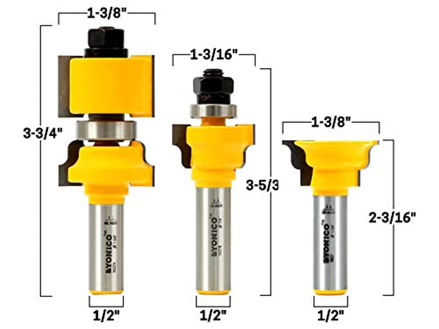 yonico router bits window sash set 3 bit 1/2-inch shank 18327