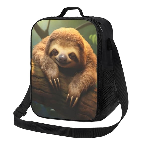 Cute Asleep Sloth Lunch Bag Insulated Thermal Box with Shoulder Strap & Handle for Work and Picnic