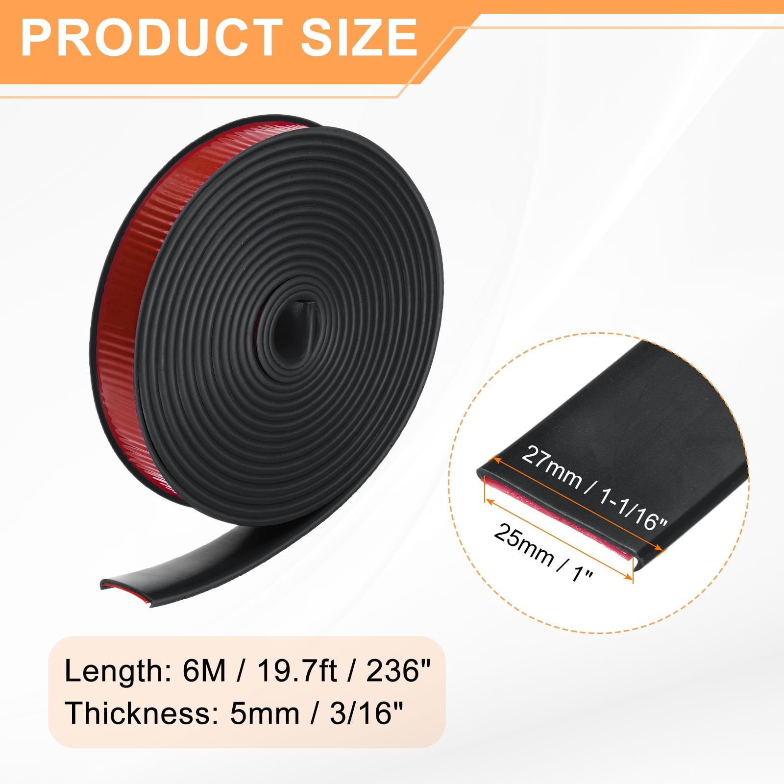 Uxcell U-Shape Edge Banding 1" x 19.7ft (25mm x 6M) Self Adhesive TPE Flexible Veneer Tape Soft Edge Strip Protector for Furniture Cabinet Table Protection Repair, Black