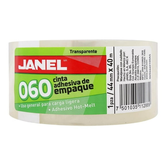 Cinta de empaque Janel transparente 44 mm X 40 m 1 pza