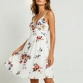 thumbnail image 7 of Women's Spaghetti Strap Summer Floral Vacation Dress, Boho V Neck Sleeveless Swing Wedding Guest Beach Dresses, 7 of 7