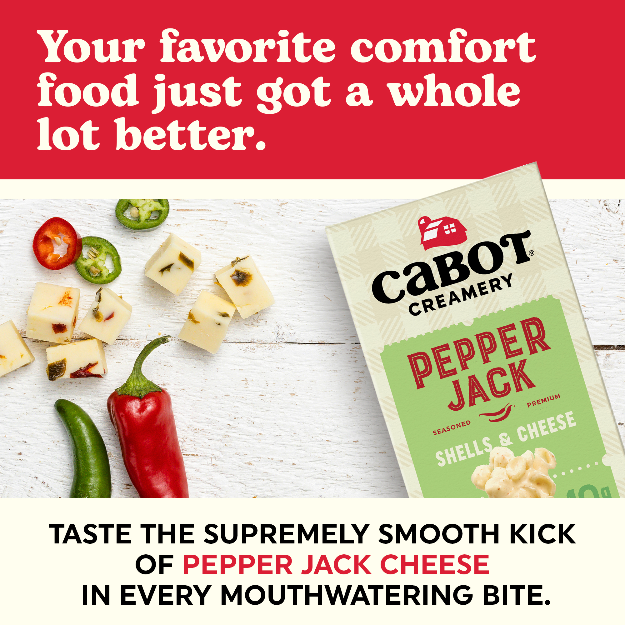 Cabot Pepper Jack Macaroni & Cheese Shells with Organic Pasta, 6.25 oz Box, Shelf-Stable