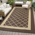 thumbnail image 4 of HIWEAVER 9' x 12' Brown Outdoor Rug PP Plastic Straw Woven Waterproof Patio Rug with Border Portable Outside Carpet for Balcony Deck Picnic Garden Decor, 4 of 7