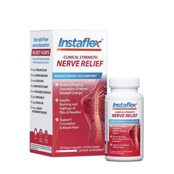 Instaflex® Clinical Strength Nerve Relief, Reduce Nerve Discomfort with Alpha Lipoic Acid, Vitamin B6, Vitamin B12, and Vitamin K2, 60 Vegan Capsules