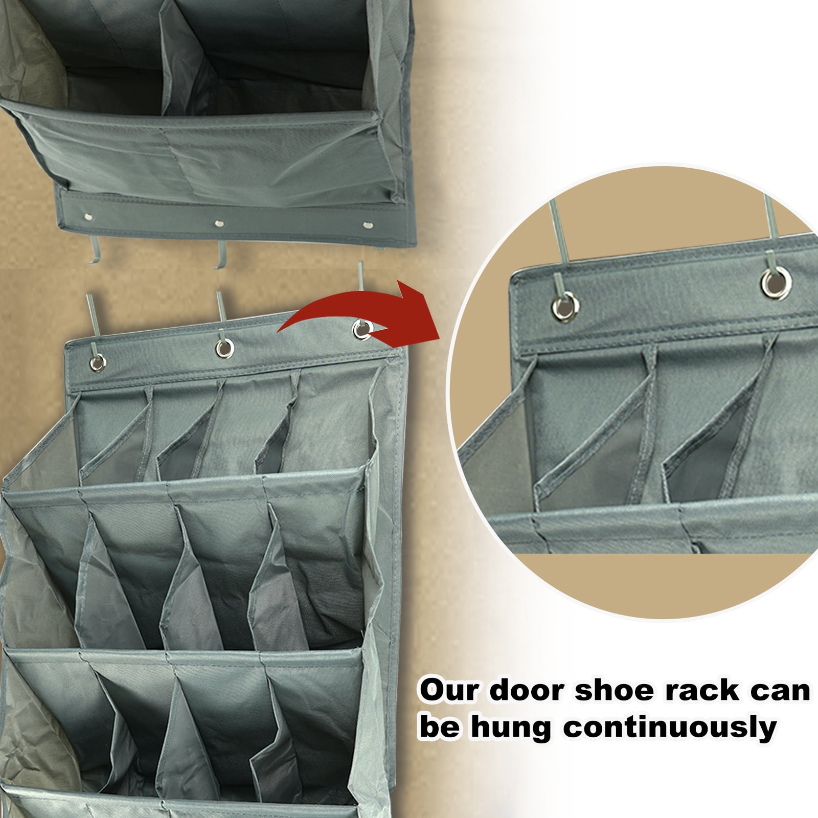 RYANSTAR RACING 2Pcs Over Door Shoe Organizer, 14 Deep Pockets, Hanging Shoe Rack Storage for Wall, Door & Closet,Gray Shoe Holder, Closet Organizers & Storage