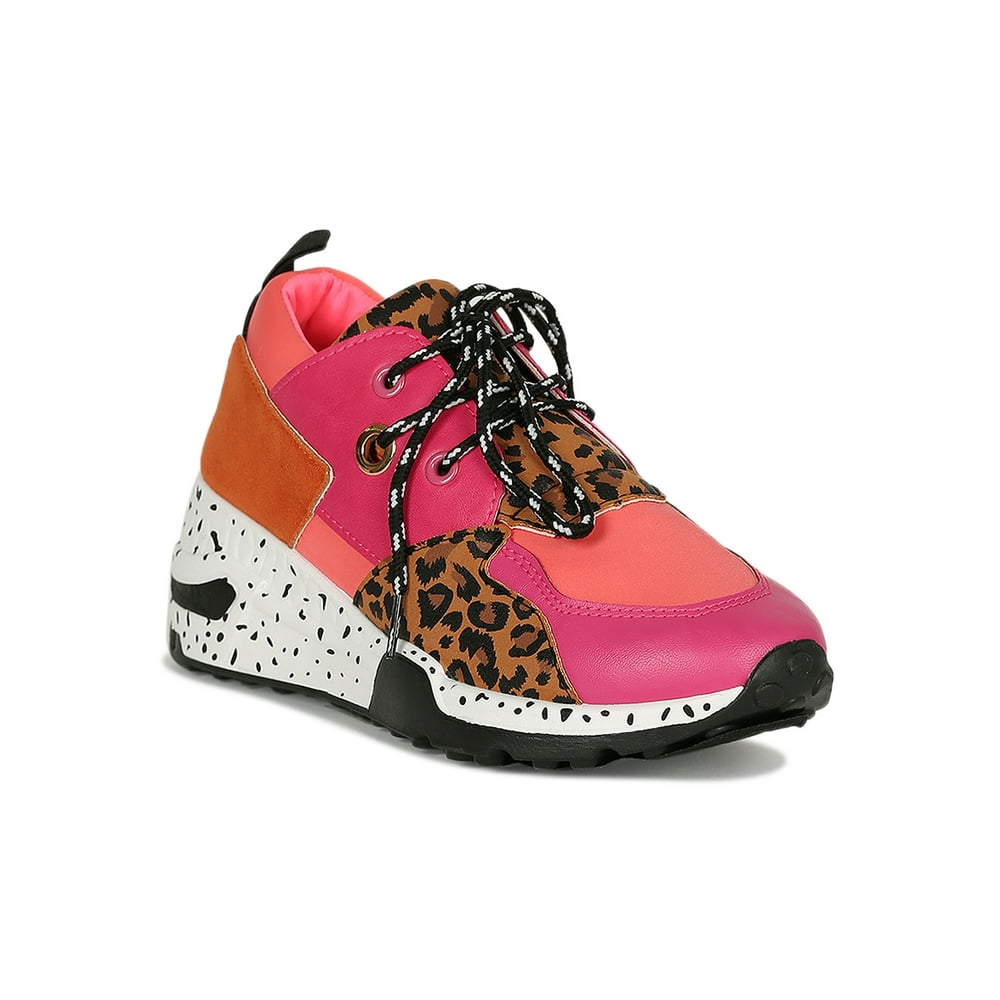 La Sheelah - Wild Animal Print Colorblock Lace-Up Flatform Sneaker ...