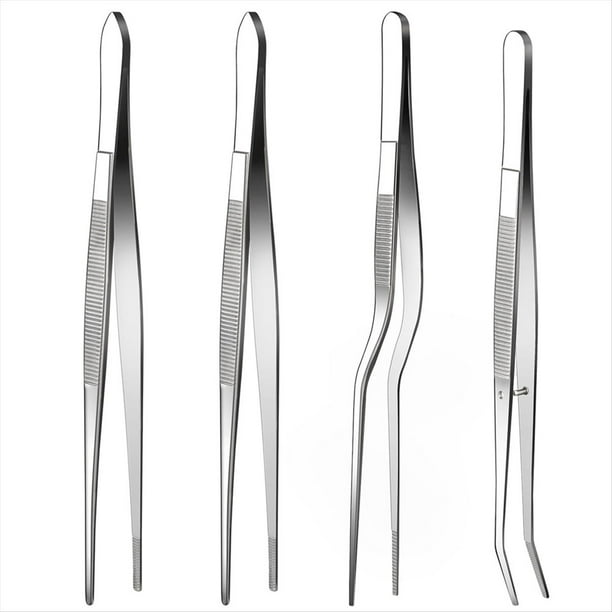 Pinzas de Pinzas Finas, Pinzas de Cocina de 4 Piezas, Pinzas de Alimentos de Acero Inoxidable de 6,3 Pulgadas, Pinzas de Cocina para Hornear, Decorar, Barbacoa