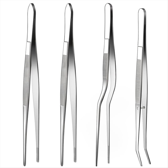 Pinzas de Pinzas Finas, Pinzas de Cocina de 4 Piezas, Pinzas de Alimentos de Acero Inoxidable de 6,3 Pulgadas, Pinzas de Cocina para Hornear, Decorar, Barbacoa
