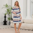 thumbnail image 2 of Zipper Robes for Women Lightweight Loose Fit Womens Bathrobe Zip Up Front 3/4 Length Sleeve Knee Length Striped Loose Fit Sleepwear Nightgown with Pockets Pink XL, 2 of 8