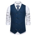 thumbnail image 2 of RYDCOT Men's Double-Breasted Suit Vests Wool Tweed Herringbone Vest V Neck Slim Fit Waistcoat formal Business Retro for Wedding Blue, 2 of 7