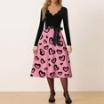 thumbnail image 2 of Valentines Day Dress Women V-Neck Long Sleeve A-Line Tie Bow Love Heart Printed Dresses Vintage Cosplay Party Dress Light pink L, 2 of 5
