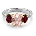 thumbnail image 3 of Gem Stone King 925 Silver and 10K Yellow Gold Peach Nano Morganite and Red Rhodolite Garnet and Lab Grown Diamond Engagement Ring for Women | 3.06 Cttw | Oval 9X7MM | October Birthstone | Size 6, 3 of 6