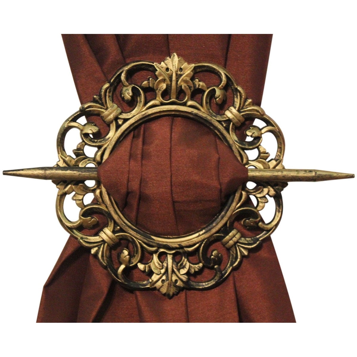Big Christmas Gift Set of 2 Wooden Round Decorative Curtain Tiebacks//Holdbacks for Home Decor Brown Color and Multi Design 6 Inch