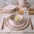 thumbnail image 2 of Famiware Nebula Stoneware Dinnerware Sets, 12-Piece Dish Set, Light Pink with Brown Rim, 2 of 7