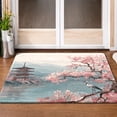 thumbnail image 2 of Japanese Style Cherry Blossom Mt. Fuji Crane Doormat, Non-Slip Rubber Back, Washable Flannel Rug for Indoor Outdoor, Living Room, Bedroom, Porch, Entryway, Kitchen, Bathroom, Office, Pet Mat, 2 of 10