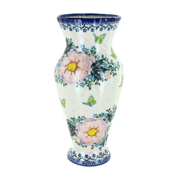 Blue Rose Polish Pottery Indoor Tabletop Apple Blossom Tall Vase