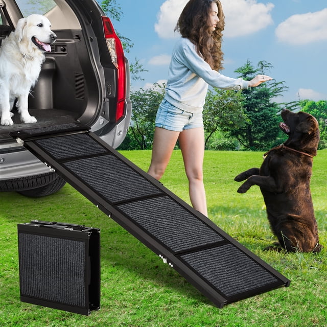 Garvee Foldable Dog Ramp for Cars & Trucks, Quad-Fold Non-Slip Pet Ramp for Large Dogs & Seniors, Safe Easy Access