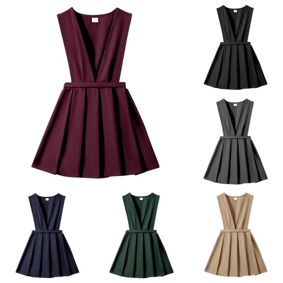 Girls Pleated Pinafore Dress with Adjustable Straps School Uniform Casual Outfit for Toddlers