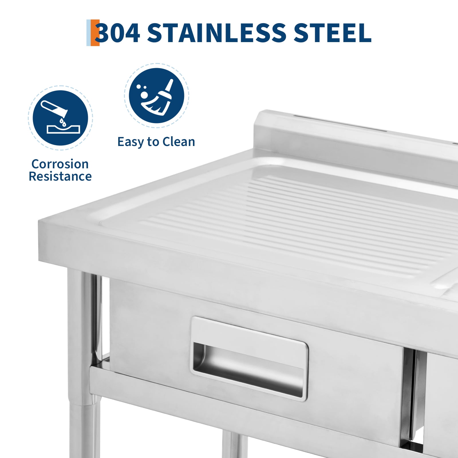 Outdoor Utility Sink,Free Standing Stainless Steel Laundry Tub, Single Bowl Portable Washing Hand Basin Station,fish Cleaning Table&Storage Shelves for Garage, Restaurant, Kitchen,Camping, Backyard