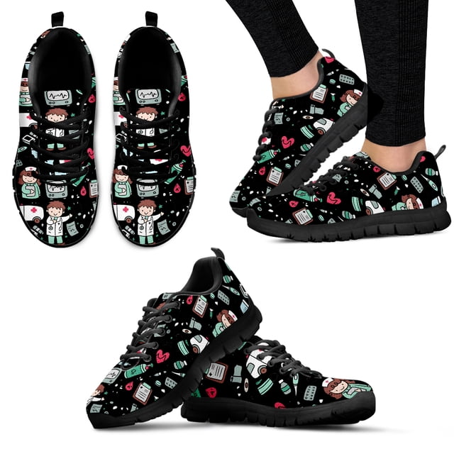 Zapatos médicos para mujer, zapatillas cómodas con cordones y diseño de dibujos animados de doctora, zapatos deportivos médicos para enfermeras, zapatillas de tenis para niñas.