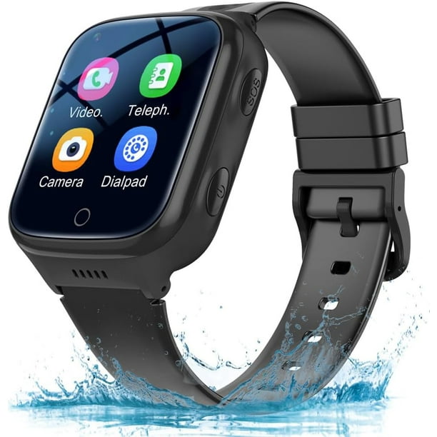 Reloj inteligente 4G GPS Telefono resistente al agua Videollamada Alarma de emergencia SOS Mensaje de voz Camara Rastreador GPS negro Walmart en linea