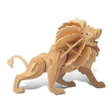 Puzzled 3D Puzzle Lion Wood Craft Construction Model Kit, Unique & Educational DIY Wooden Toy Assemble Model Unfinished Crafting Hobby Safari Animal Puzzle, Build & Paint for Decoration 57 Piece Pack