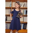 thumbnail image 5 of Arshiner Girls Summer Dress Short Sleeve Cold Shoulder Solid Color Swing Casual Dresses with Pockets, 5 of 6