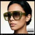 thumbnail image 3 of SA106 Women Oversized Thick Plastic Rectangle Cat Eye Flat Top Diva Sunglasses / Matte Green Frame - Brown Lens, 3 of 8