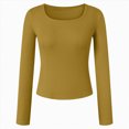 thumbnail image 4 of Towmus Womens Long Sleeve Shirts Crop Tops Fall Fashion 2025 Solid Color Square Neck Going Out Basics Tees Y2k Clothes Long Sleeve Slim Basic Bottoming Long Sleeve Top, Khaki, M, 4 of 5